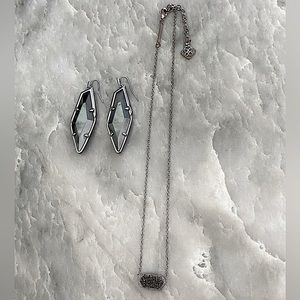 🖤Kendra Scott Set Elisa Silver Drusy Necklace Platinum Hematite Bexley Earrings